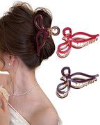 ACECHA 2 Pack Gold Metal Bow Hair Claw Clips for Women, 4.5" Colorful Non-slip Hairclips for Thick Thin Hair Claws Strong Hold Styling (Solid Color)