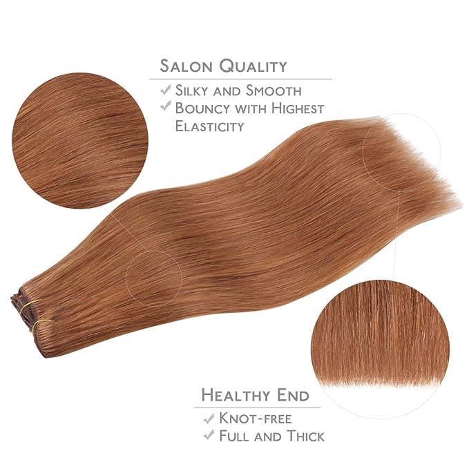 WENNALIFE Clip in Hair Extensions, 150g 24 Inch 9pcs Cinnamon Terra Copper Remy Hair Thicker Double Weft Extensiones De Cabello Humano Con Clip Ins Straight Full Volume