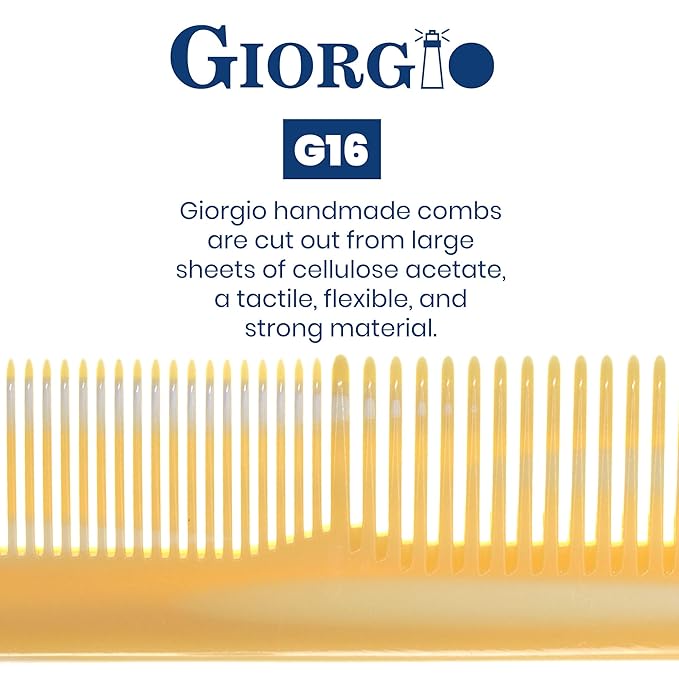 Giorgio GIVY16 Fine and Wide Tooth Handmade Hair Comb - Detangler and Styling for Men and Women - Saw Cut Barber Comb