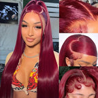 200 Density Burgundy Straight Lace Front Wigs Human Hair 99J 13x6 HD Lace Frontal Red Wigs Pre Plucked With Baby Hair