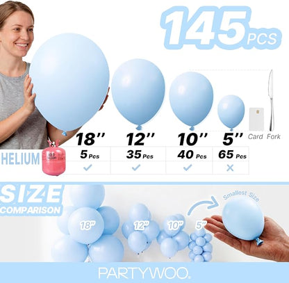PartyWoo Baby Blue Balloons 145pcs Light Pastel Sky Aqua Blue Color | Different - Image 6