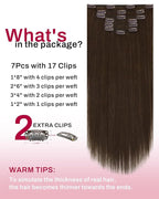 Moresoo Human Hair Clip in Extensions Medium Brown Hair Extensions Clip ins Real Human Hair Brown Long Double Weft for Women Straight 120g/7pcs 16in
