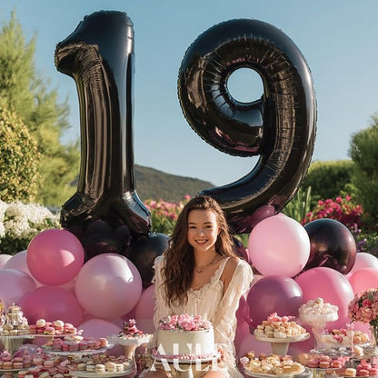 AULE 40 Inch Black Number Balloon 9 Foil 0-9 Birthday Big Numbers | Birthday - Image 4