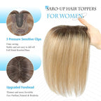 SARO-UP Human Hair Toppers for Women Real Human Hair pieces for Women with Thinning Hair pieces 7 * 10cm Hand-Tied Swiss Base Topper No Bangs 30g Hairpieces 10Inch (4T10/16#)
