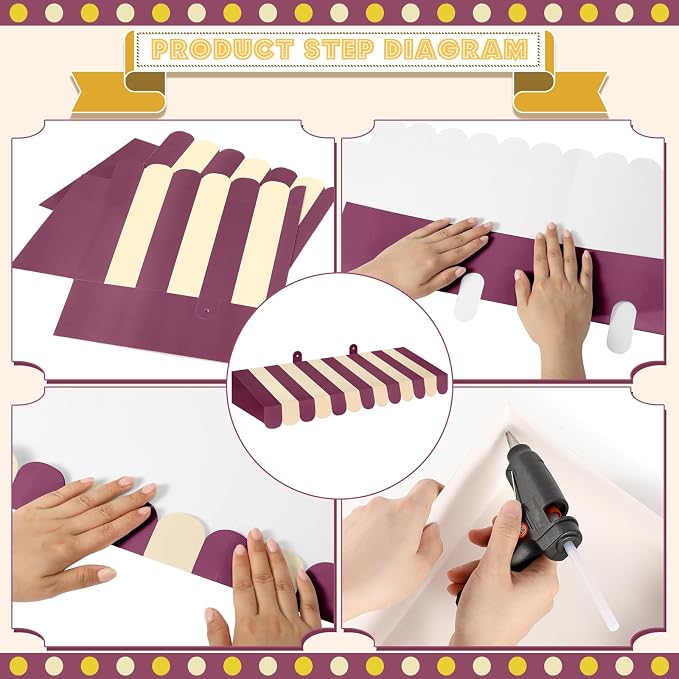 Boao 4 Pack Circus Awning Decoration 3D Stripe Cardboard Awning Carnival Wall - Image 3
