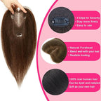 Hair Toppers for Women Real Human Hair Topper Upgrade Swiss Lace Middle Part Clip in Bangs Remy Human Hair Straight Hairpieces for Thinning Realistic Scalp 360° Cover Gray Hairy Roots Honey Brown