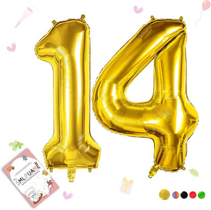 Gold Balloon, 40 inch Number 14 Foil, by Smlpuame