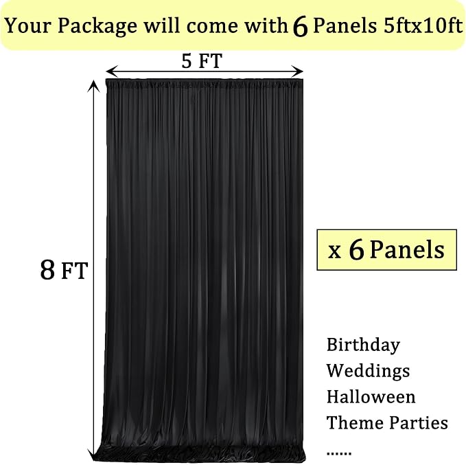 30ft x 8ft Wrinkle Free Black Backdrop Curtains - Image 5