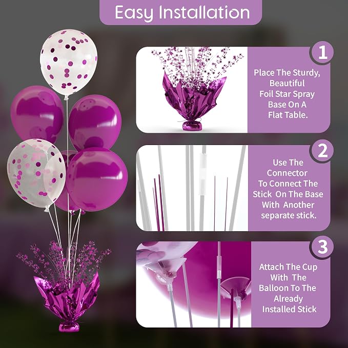 Purple Balloon Table Centerpiece Kit, 6 Sets Purple Balloon Stands - Image 5