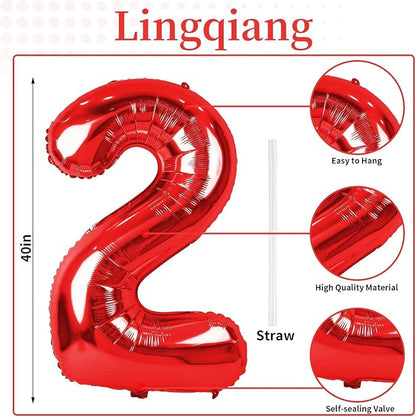 Red 2 Balloons, 40 Inch Giant Helium Foil Number 0-9 - Image 2