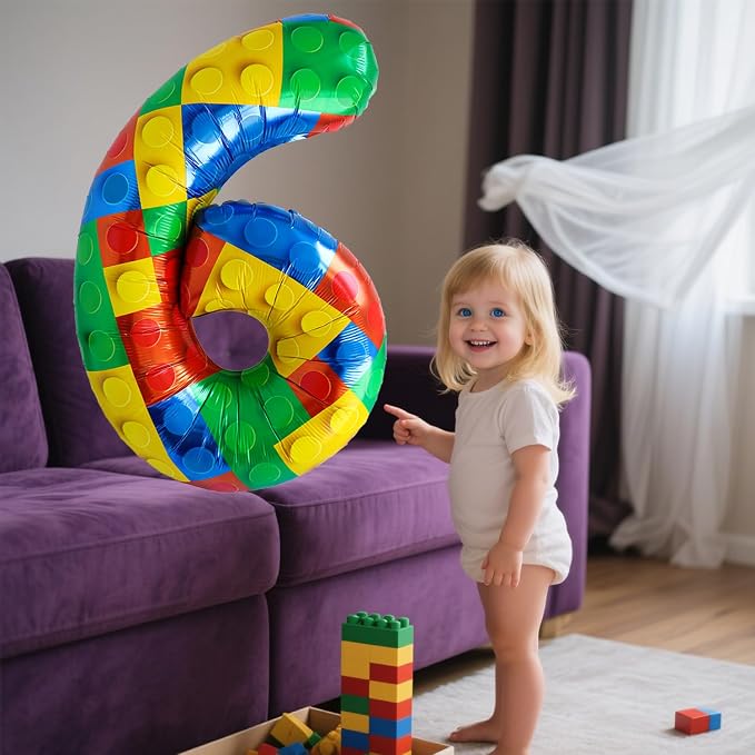 32 Inch Stackable Block Number Balloon – Colorful Brick Building Themed Big - Image 4