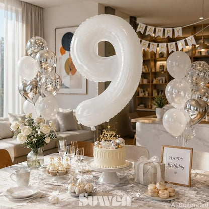 SUWEN 40 Inch White Large 9 Balloon Number Big Foil Helium Numbers 0-9 | Giant - Image 3