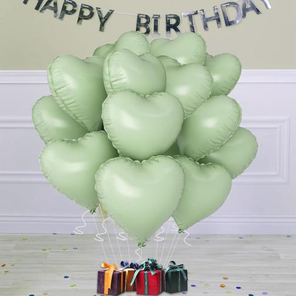 Green Heart Ballloons, 18 Inch Pastel Green Foil Love Heart Shaped Balloons - Image 4