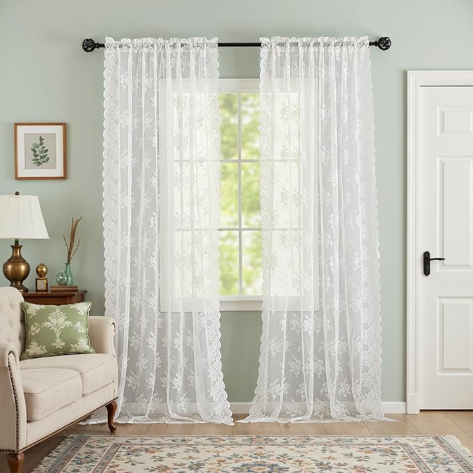 Kotile Vintage Ivory Lace Curtains - Image 6