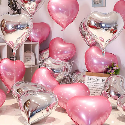 Pink Heart Balloons, 18inch Bright Pink Heart Shaped Foil Balloons 12Pcs Helium - Image 5