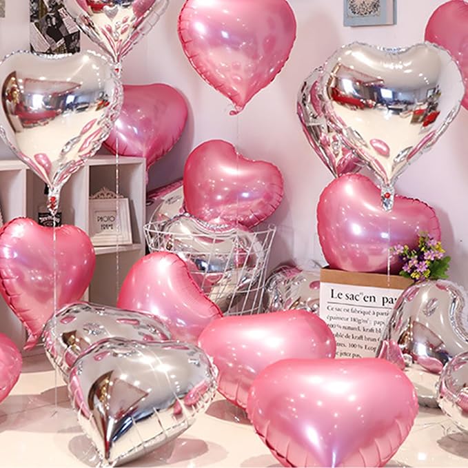 Silver Heart Balloons, 18inch Bright Silver Heart Shaped Foil Balloons 12Pcs - Image 3