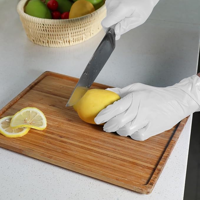 Disposable Gloves Small, Nitrile and Vinyl Blend Material Gloves, Latex Free 4 Mil 100 Pc Food Grade Glove for Cleaning, Food Prep, Hair Dye, Tattoo, White