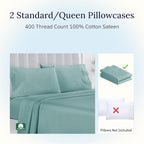 California Design Den Standard Queen Size Pillowcase Set - 400 Thread Count, 100% Cotton Sateen, Set of 2 Pillow Covers, Soft and Breathable - Teal