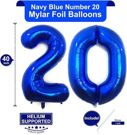 40 Inch Navy Blue 20 Number Balloons Giant 20 Balloons Navy Blue Birthday 20 - Image 2