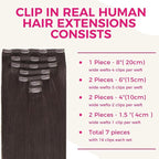 Lashey Clip in Hair Extensions, Straight 16 Inch 7pcs #2 Dark Brown Remy Human Hair Extensions Natural 120g Thick Clip in Hair Extensions for Black Women