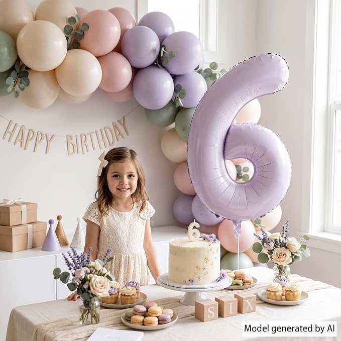Cream Purple Number 6 Balloon 40 Inch, Foil Digit - Image 2