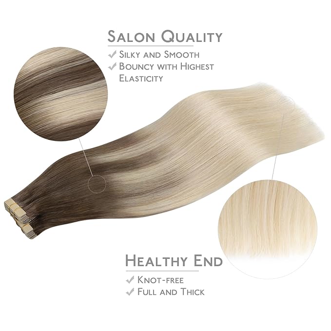 WENNALIFE Tape in Hair Extensions Human Hair, 40pcs 100g 20 inch Ombre Sandy Brown to Platinum Blonde Hair Extensions Real Human Hair Straight Tape in Extensions Invisible Human Hair Extensions