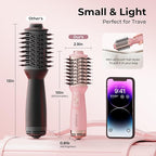PLAVOGUE Mini Dual Voltage Hair Dryer Brush, 700 Watts Travel Hot Air Brush with European Plug，Ionic One Step Blow Dryer and Styling Brush with Ceramic Coating for Women for Home & Salon (Pink)