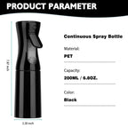 Spray Bottle for Hair (6.8OZ /200ML) Continuous Ultra Fine Mist Sprayer for Hair, Salons, Barber, Plants, Skin Care, Cleaning 2 Pack Black