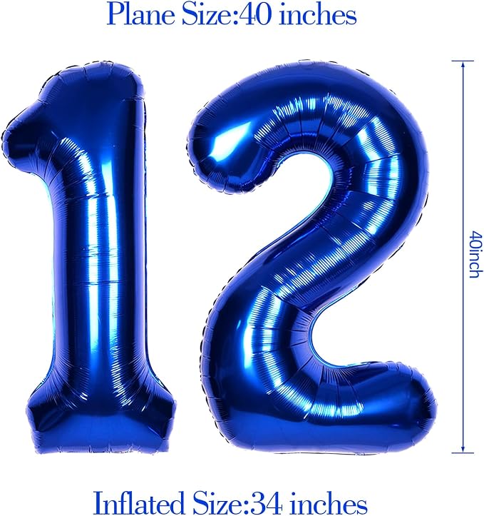 40 Inch Navy Blue Big Number 12 Balloon 0-9 Large Helium | Royal Blue Balloons - Image 6