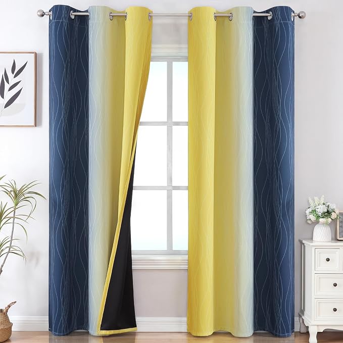 Yellow and Navy Blue Ombre Blackout Curtains by ESTELARTEXTILER