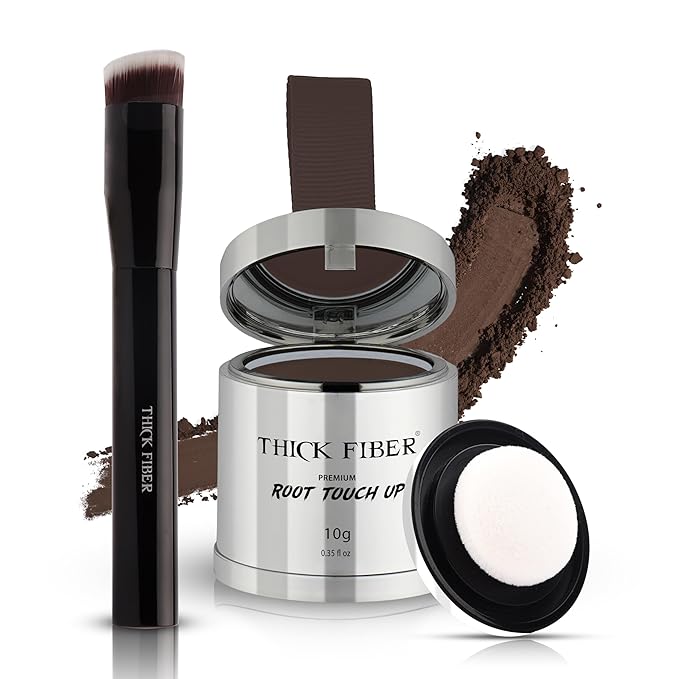 THICK FIBER Root Touch Up Powder with Brush – Covers Grey Roots, Thinning Hair & Bald Spots – Sweat & Water Resistant for Men & Women (Medium Brown, 0.35 Ounce (Pack of 1))