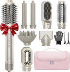 8-in-1 Dual Voltage Hot Air Styler & Hair Dryer Brush with Straightener & Curler Attachments, 110,000 RPM Ionic Fast Drying for Frizz-Free Styling, Includes Travel Bag