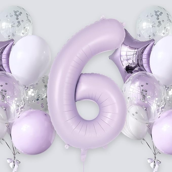 Light Purple Number 6 Balloon, 40 Inch Big Large Foil Helium Number Balloons - Image 2