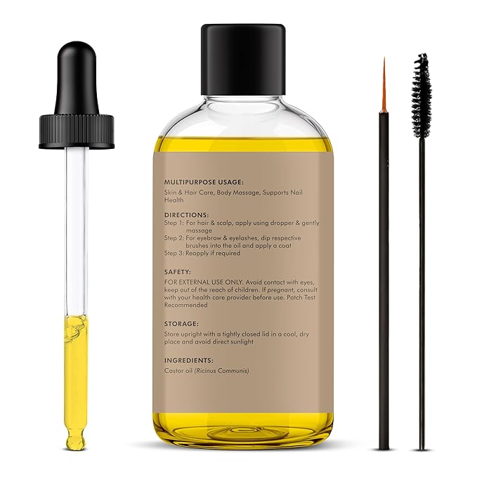 Majestic Pure Castor Oil with Applicator - 100% Pure & Natural - Premium Grade, Cold Pressed, Hexane Free - Hair, Eyelashes, Eyebrows, Nails - Moisturizing & Nourishing - 4 Fl Oz