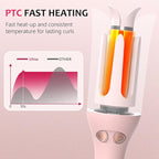 Ufree Automatic Rotating Curling Iron, 1 Inch Ceramic Curling Wand, 1-Click Hair Curler with 3 Heat & Timers, Anti-Scald Design, 1M Ionic Care, Dual Voltage for Travel Beach Waves, Pink