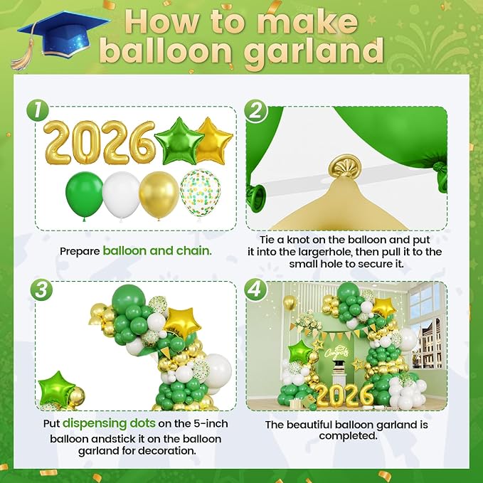 Paready Green Gold Graduation Balloons Garland Arch Kit, Grad Star Balloon - Image 3