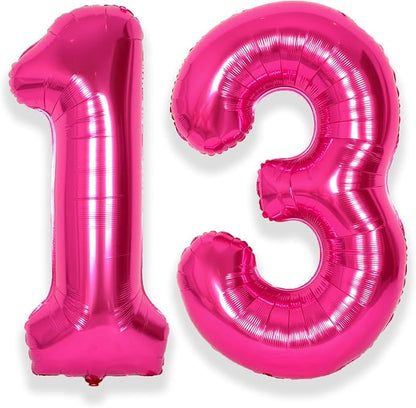 SUWEN 40 Inch Hot Pink Large 13 Number Balloons Big Foil Helium Number Balloons by SUWEN