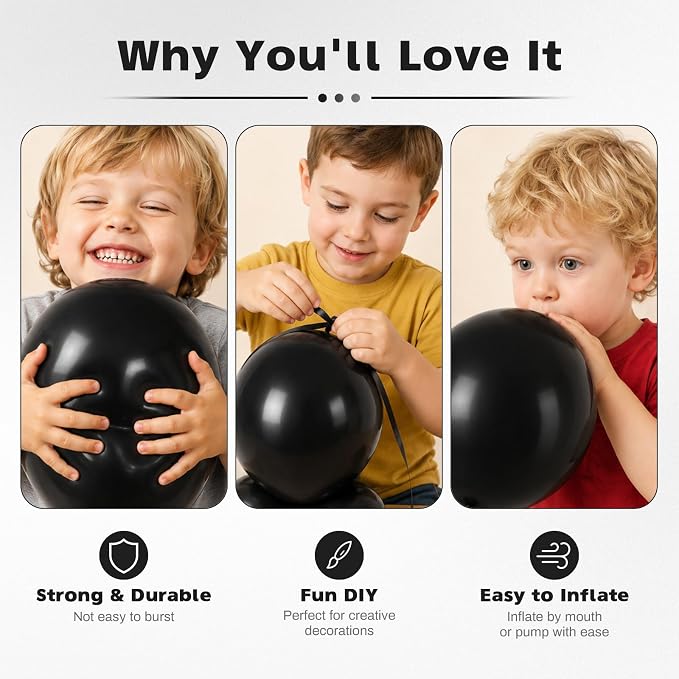 Black Balloons, 12 Inch Black Latex Party Balloon | 30 Pack Matte Black Helium - Image 3