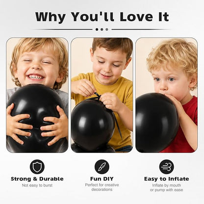 Black Balloons, 12 Inch Black Latex Party Balloon | 30 Pack Matte Black Helium - Image 3