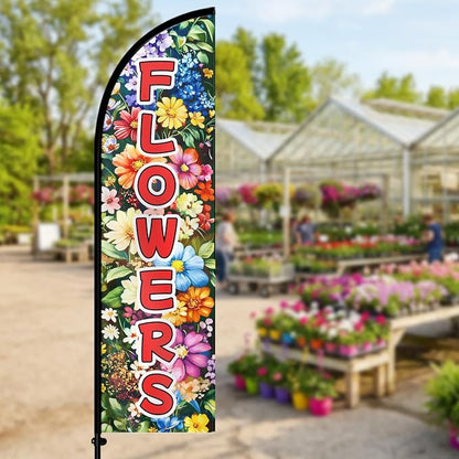Flowers Feather Flag With Pole Kit, 8FT Double Sided Floral Advertising Swooper - Image 3