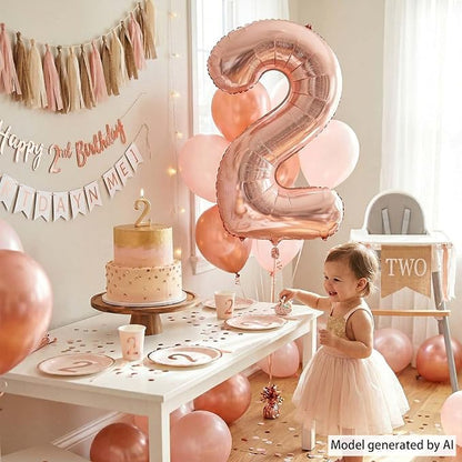 Rose Gold Number 2 Balloon 40 Inch, Blush Foil Duo - Image 2