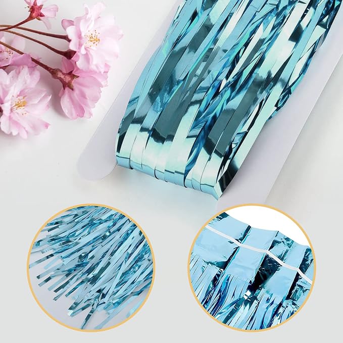 10 Pack Blue Backdrop Curtain 3.2ft x 8.2ft Metallic Tinsel Foil Fringe - Image 4