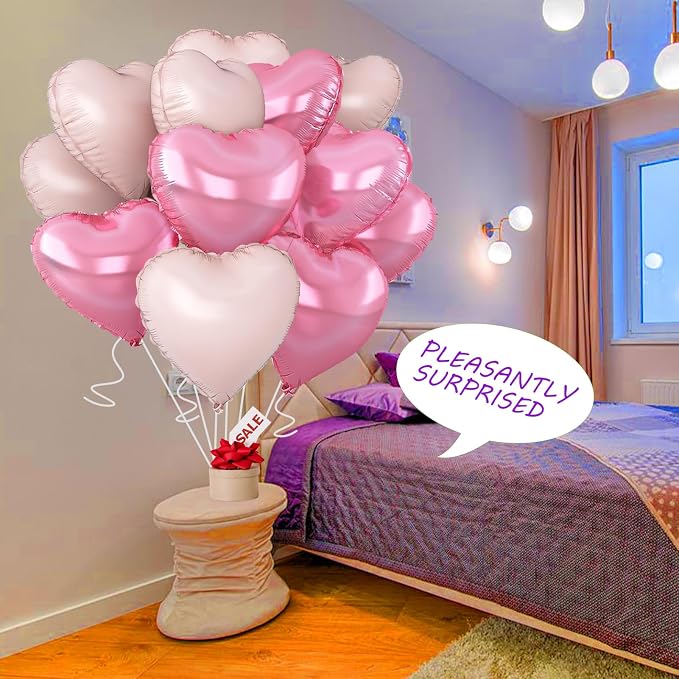 Pink Heart Balloons, 18inch Bright Pink Heart Shaped Foil Balloons & Baby Pink - Image 7