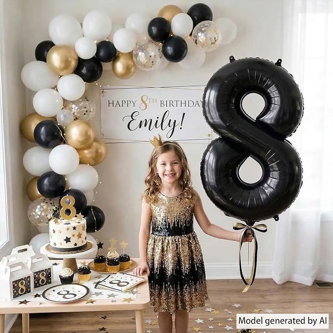 Black Number 8 Balloon 40 Inch, Foil Numeral - Image 2