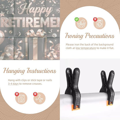 Pink Retirement Party Decorations, 72x43 Happy Retirement Backdrop | Large - Image 4