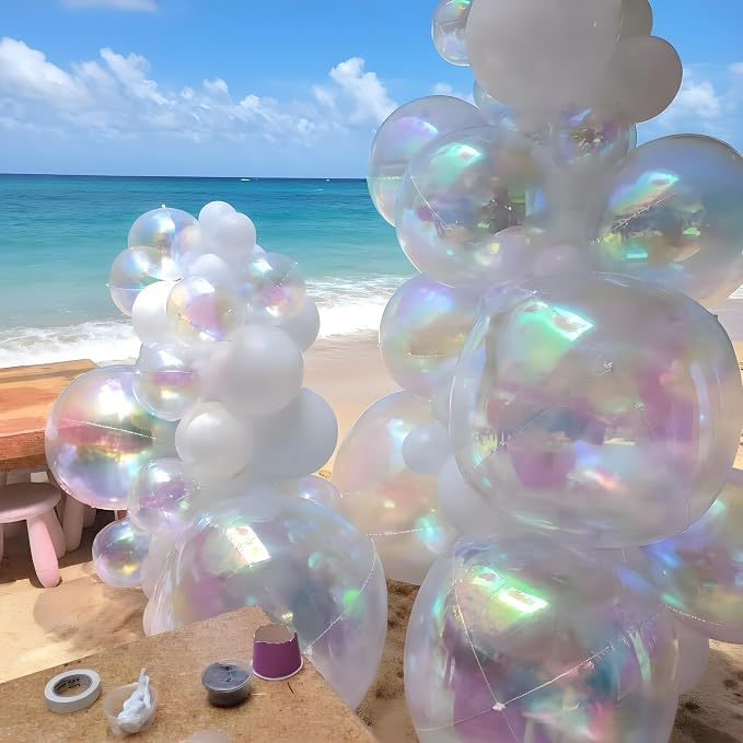 13pcs Iridescent Balloons 22" 18" 10" 4D Clear Ball Balloon Iridescent Party - Image 3