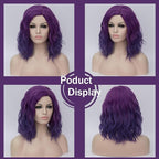 BUFASHION 14" Women Short Dark Purple Kinky Straight Cosplay Synthetic Wigs With Air Bangs 46 Colors Available (Ombre Dark Purple)