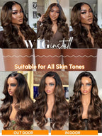 Julia Hair Bye Bye Knots Glueless Wig Highlight Balayage Brown Body Wave 7x5 Pre Cut HD Lace Front Wigs Human Hair Pre Plucked Bleached Knots Pre Everything Ready To Go Ombre Wig 26 Inch