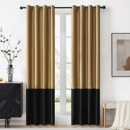 BULBUL Modern Gold Black Velvet Curtains Luxury 84 inch by ModernShinyVelvetCurtains