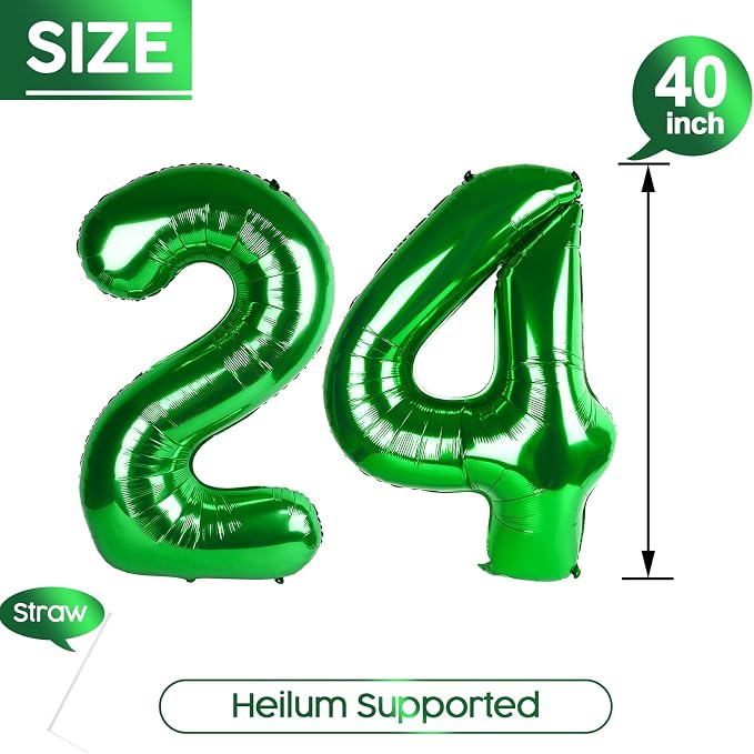 24 Balloon - Green Birthday Number Balloons, 40 Inch Decorations Men Women | - Image 5